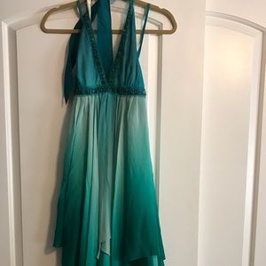 BCBG Max Azria ombré teal high-low halter dress